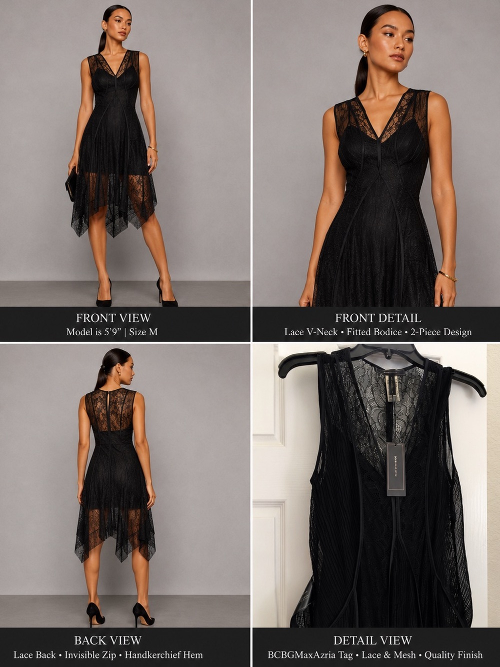 NWT BCBGMAXAZRIA Black Lace 2-Piece Party Dress | Size M